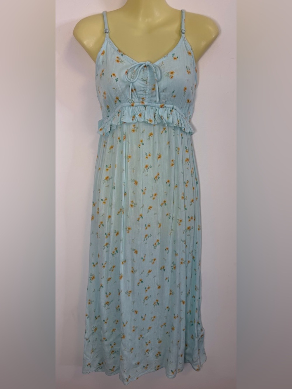 Billabong Light Blue Floral Maxi Dress with Ruffle Waist